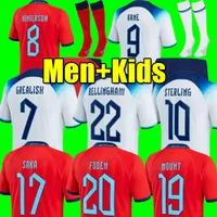 Kane 2022 VM -fotbollstr￶jor Sterling Rashford Dier Bellingham Mount England Foden Saka 22 23 National Football Top Soccer Shirt Men Kids Kit Set Uniform Socks