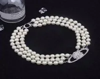 Saturn Necklaces Pearl Beaded Diamond Tennis Necklace Woman Silver Plating Triple Chains Vintage Trendy Style Desigenr Jewelry3648889