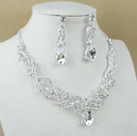 고급 신부 액세서리 크리스탈 다이아몬드 목걸이 물 드롭 귀걸이 액세서리 웨딩 쥬얼리 세트 저렴한 패션 쥬얼리 6258295