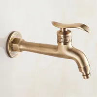 Long Bibcock Laundry Faucet Antique Brass Bathroom Mop Sink Faucets Outdoor Garden Crane Wall Mount Water Taps2793