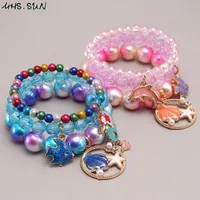 Girls Bracelet Jewelry Childrens Accessories Ocean Mermaid Pendant Colored Ackley Beads E23001