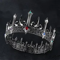 Bruiloft haar sieraden barok vintage crystal big tiaras zwarte kronen koninklijke king kroon voor mannen ronde retro prom party gothic kostuum accessoires 221109