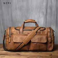 Duffel Bags NZPJ Retro Men's Hand Luggage Bag Leather Travel Bag Top Layer Cowhide Large Capacity One Shoulder Messenger Bag Casual Laptop 221114