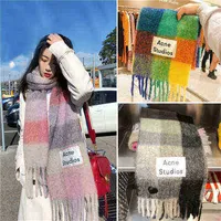 Designer Scarf Acne studios scarf mens and womens color blocking rainbow check classic wool tassel Bib wm