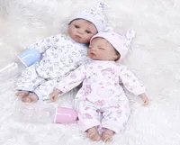 2pcslot 35CM Silicone reborn premie tiny baby dolls very soft twins in pink and blue dress Birthday Gift collectible toys3579873