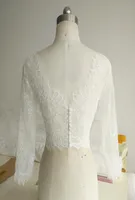 Elfenbein Spitze Braut Boleros Fancy Lace Bridal Jackets Elfenbein Accessoires Top -Qualität Neuankömmlinge Langarmknopf zurück1810432