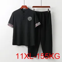 Camisetas para hombres 150 kg de talla grande estilo chino estilo bordado juegos de camisetas busto 158 cm 7xl 8xl 9xl 10xl 11xl Pantela de lino suelto