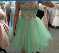 Реал POS Mint Green Short Prom Homecoming Dresses 2019 Beads Crystal Sweetheart Mini Tulle 8 -й класс для выпускной вечеринки 7070253