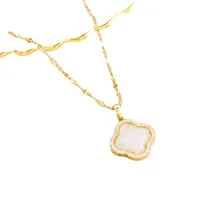 Vierleaf Klee Anhänger Halskette weiblicher Stahl Lucky Gras -Schlüsselbein Saturn Diamant Halsketten Gold für Frauen Herren Tenniskette Roségold Silber