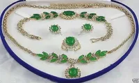 Jewelry green jade Necklace Bracelet Ring Earring Sets0124966735
