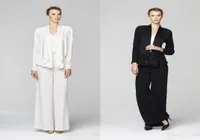 2019 New Style Mother Bride Pant Suits 섹시한 긴 소매 코트 화이트 블랙 플러스 사이즈 이브닝 새 신부 드레스 1061903