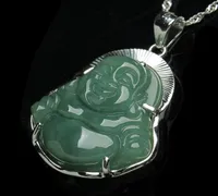 925 Pure Silverencrusted Jade Buddha Pendant Natural a Myanmar Oil Oil Emerald Male Male Women233W9185957