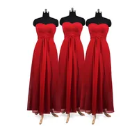 Imagen real Red Long Dridesmaid Dresses Straoless Flow Chiffon Blush Bridesmaid Prom Formal Party Bridemaid Vestidos4935442