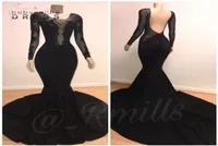 New Black Sheer Illusion Long Sleeves Mermaid Prom Dresses Crew Neck Backless Sweep Train Plus Size Evening Gowns4421496