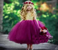 2019 Beauty Gold and Purple Ball Plage Girls Pageant Dresses Sparkly Sequined Tulle Pufle Todder Little Child Part Prom Prom Prom Prom Prom.