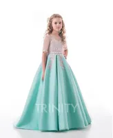 Beauty Green Blue Satin Jewel Applique Flower Girl Dresses Girls039 Pageant Dresses HolidaysBirthday DressSkirt Custom Size 27604678