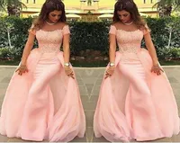 Long Evening Dresses 2021 Mermaid Abendkleider Lace Baby Pink Formal Prom Dress Arabic Evening Gowns robe de soiree6433878