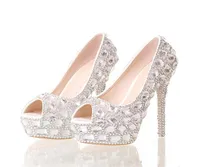 Handmade Silver Diamond Wedding Shoes Wedding Platforms Plataformas Rhinestone Prom Party Shoes Super High Heel Stilettos Bridal Shoes6191555