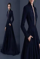 2020 Elegant Satin Aline Dresses Brodery Paolo Sebastian Dresses Beaded Formal Party Wear Ball Gown Plunging V Neck Evening Dre8160198
