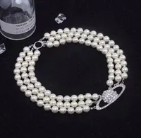 Saturn Necklaces Pearl Beaded Diamond Tennis Necklace Woman Silver Plating Triple Chains Vintage Trendy Style Desigenr Jewelry3200206