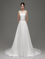 2017 Wedding Dresses Tank Sleeves A Line Lace Beading Belt Cheap In Stock Bridal Wedding Gowns 242366626336