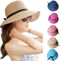 Ball Caps Floppy Foldable Ladies Women Straw Beach Sun Summer Hat Beige Wide Brim