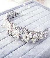 Korea Pearl Bridal Crowns Hairbands Silver Bridal Tiaras 여자 헤드 밴드 크리스탈 웨딩 대장 여왕 왕관 웨딩 헤어 ACC3820722