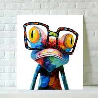 Pop Art Hand Painted Cartoon Animal Canvas Oil Painting Living Room Home Decoration Modern Paintings-Wearing Glasses Frog Framed A6G2276A