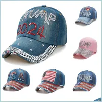 Party Hats Trump 2024 Baseball Cap Party Hat Election Campaign Cowboy Caps Adjustable Snapback Women Denim Diamond Hats 6 Style Drop Dhylb