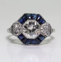 Antike Schmuck 925 Sterling Silber Diamant Saphir Braut Hochzeit Engagement Art Deco Ring Größe 5126060889