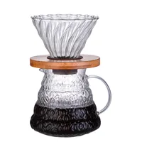 コーヒーフィルタードリッパーV60ガラスファンネルドリップコーヒーメーカーV01 V02フィルター透明な再利用可能な再利用可能な醸造カップ木製ホルダー18AF D3
