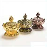 Sachet Bags New Tibetan Lotus Incense Burner Alloy Bronze Mini Incensory Metal Craft Home Decor 7 8X7 2X6 0Cm Drop Delivery Garden F Dhi3O