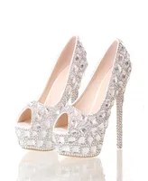 Handmade Silver Diamond Wedding Shoes Wedding Plataformas Plataformas Rhinestone Prom Party Shoes Super High Heel Stilettos Bridal Shoes2571069