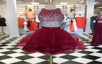 2019 Jewel Neck Sexy Two Piece Women Homecoming Dresses Top Shining Beadings Wine Red Tule Gilrs школьные вечеринки vestido de f1280333