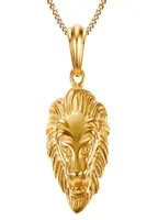 Cheap 18K Gold Plated Vintage Mens Stainless Steel Lion Head Rhinestone Pendant Necklace Dropship3610502