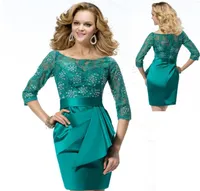 Emerald Green Lace Mother of the Bride Dresses 2019 Plus size half mouwen kralen korte mini bruiloft avondfeestjurken7430058