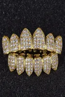 Luxury Design Diamond Teeth Grillz Gold Vampire Fangs CZ Grillz para homens Mulheres no fundo grillz com barra de moldagem7028740