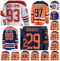 2022 Edmonton Wayne Gretzky Hockey Jersey Leon Draisaitl Connor McDavid Ryan Nugent-Hopkins Zach Hyman Josh Archibald EDM 사용자 정의 스티치