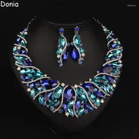 Pendientes de collar Conjunto de Donia Jewelry Europeo y Americano Diamante completo con cena de circ￳n Columna de plata de lujo