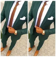2019 Hunter Green Wedding Men Suit 2 피스 신랑 ​​턱시도 줄기 트림 Fit Men Party Suit Custom Business Cormal Wear JAC973615