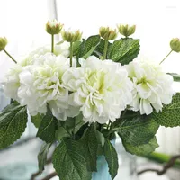 Flores decorativas 1pc Silk Dahlias Bouquet de casamento grande queda artificial Vivid Fake Leaf Fleurs Artificielles Pour le Mariage