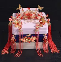 Свадебное красно -китайское костюм в стиле тиара бахрона с кисточкой для свадьбы платье парикмахерская Set1876316