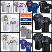 2022 2023 Baseball Jersey 12 Francisco Lindor 48 Jacob deGrom 20 Pete Alonso 21 Max Scherzer 31 Mike Piazza 6 Starling Marte