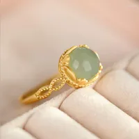 Anelli a grappolo anello di giada a colori oro puro per donne per la sposa gioielli aperti fidanzamento aprire il dito Oro puro de 24 k