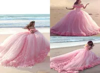 New Arrival Romantic Pink Wedding Dresses Puffy Ball Gown Off The Shoulder Backless Long Dream Princess Bridal Party Gowns1583908