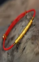 Buddhismo tibetano 990 Silver Sterling Six Words Bracelet Lucky Red Wax String Handmade Amulet Jóias MX1907276043813