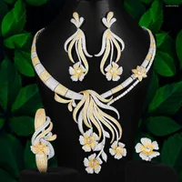 Halsbandörhängen Set Godki Luxury Flowers Blossom African For Women Wedding Cubic Zirconia Dubai Bridal Jewelry 2022 Costume