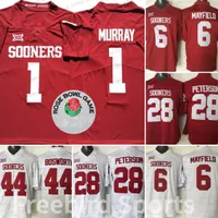 NCAA 28 Adrian Peterson Football Jersey 6 Baker Mayfield 1 Kyler Murray 44 Brian Bosworth Oklahoma Sooners College Mens 스티치 Jerseys Red White