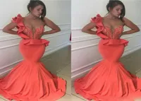 2022 Coral Mermaid Prom Dress Dressing Crystal Jewel Sheer Tiping Tiping Veja embora os vestidos de noite de designer de trás ocasião especial 7674992