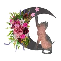 Декоративные цветы Хэллоуин Луна Дом Декор кошка венок -венки пирожны с фиолетовыми и звездными очаровательными небесными дверными вешальниками
